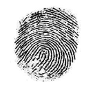 Schwarz-weißer Fingerabdruck mit klaren Linien und Mustern.